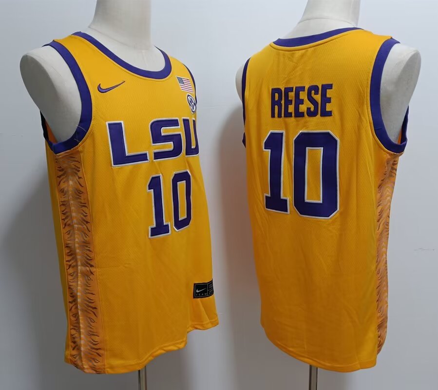 2024 NCAA Men LSU Tigers #10 Reese yellow Nike jerseys->ncaa teams->NCAA Jersey